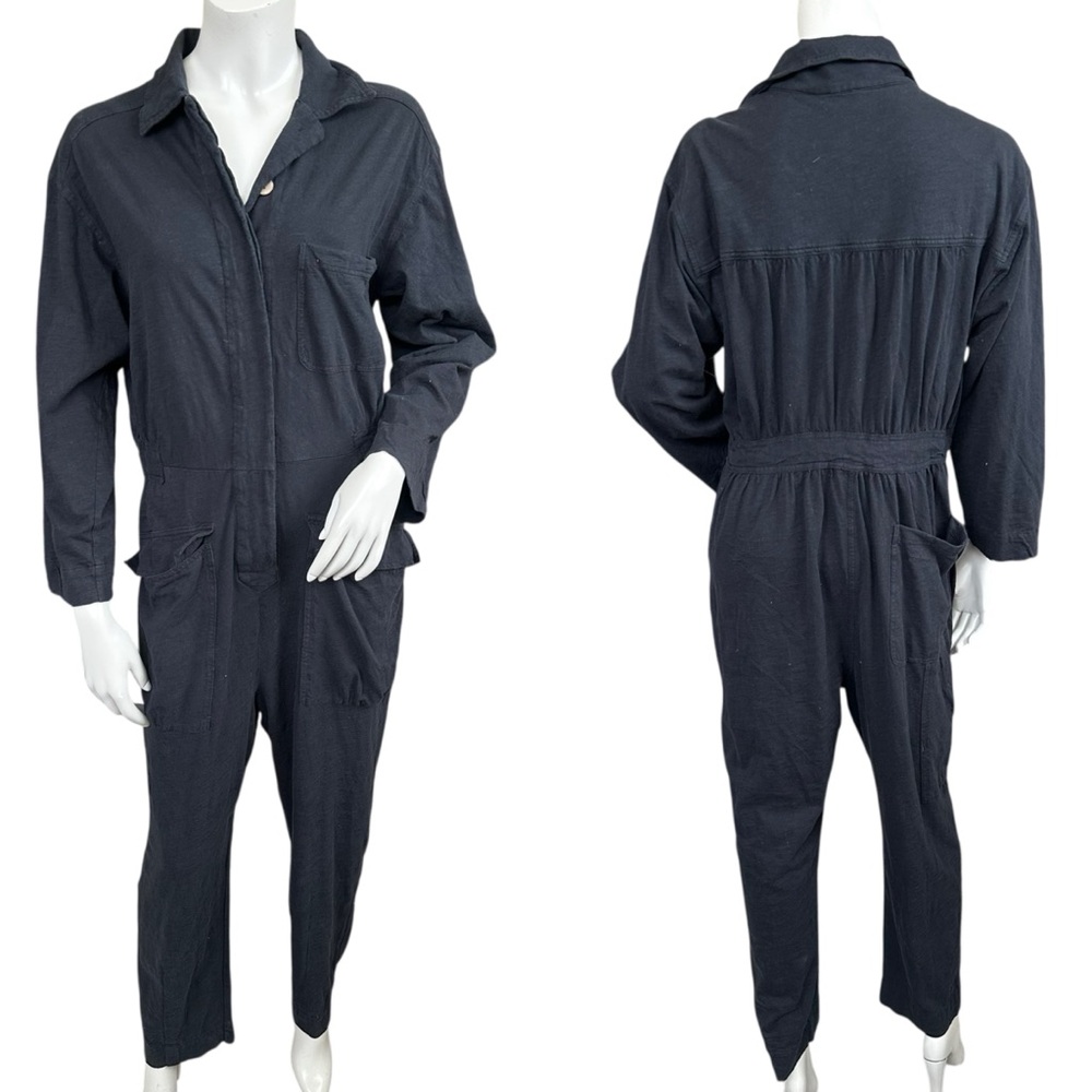 Intimately Free People Black Collared Button Down Cotton Boiler Jumpsuit Small